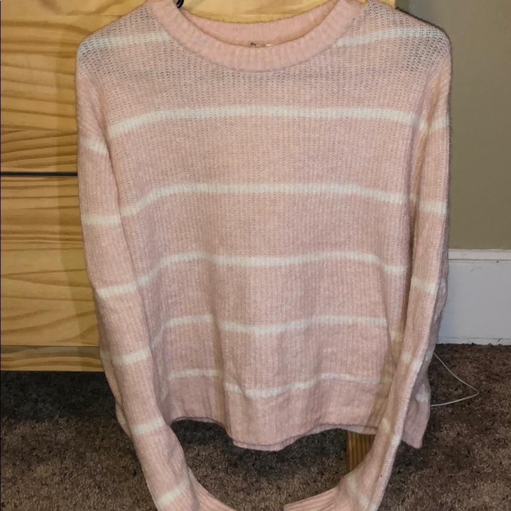 pink and white striped sweater